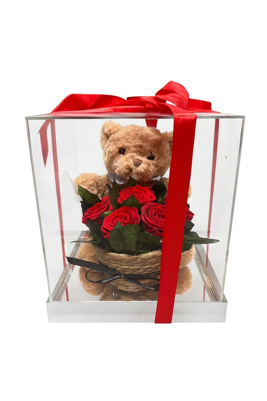 Cutie Luxury Teddy Bear - 5 Trandafiri Criogenati Premium