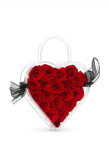 Luxuriöses Rosenarrangement – ​​19 herzförmige, kryogene Rosen