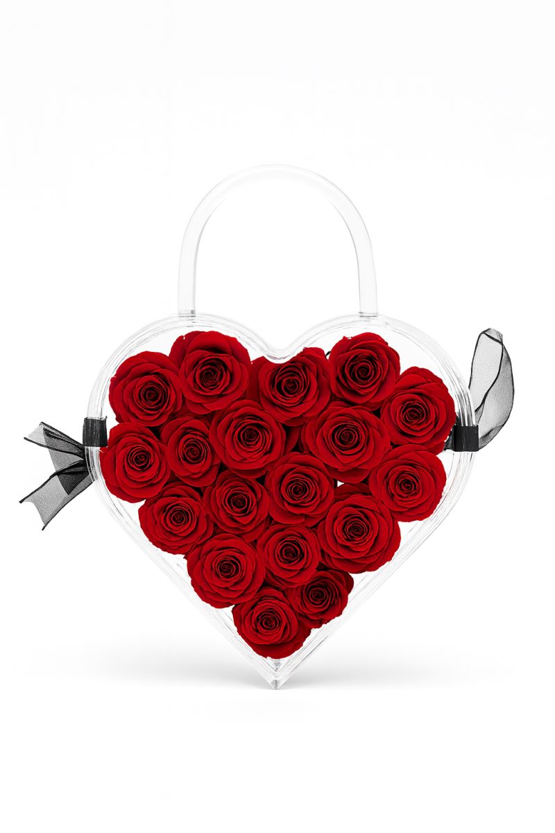 Luxuriöses Rosenarrangement – ​​19 herzförmige, kryogene Rosen